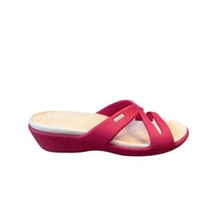 CROCS Patricia II Low Wedge Slide Sandals Women’s 10 Pink White Comfort Strappy